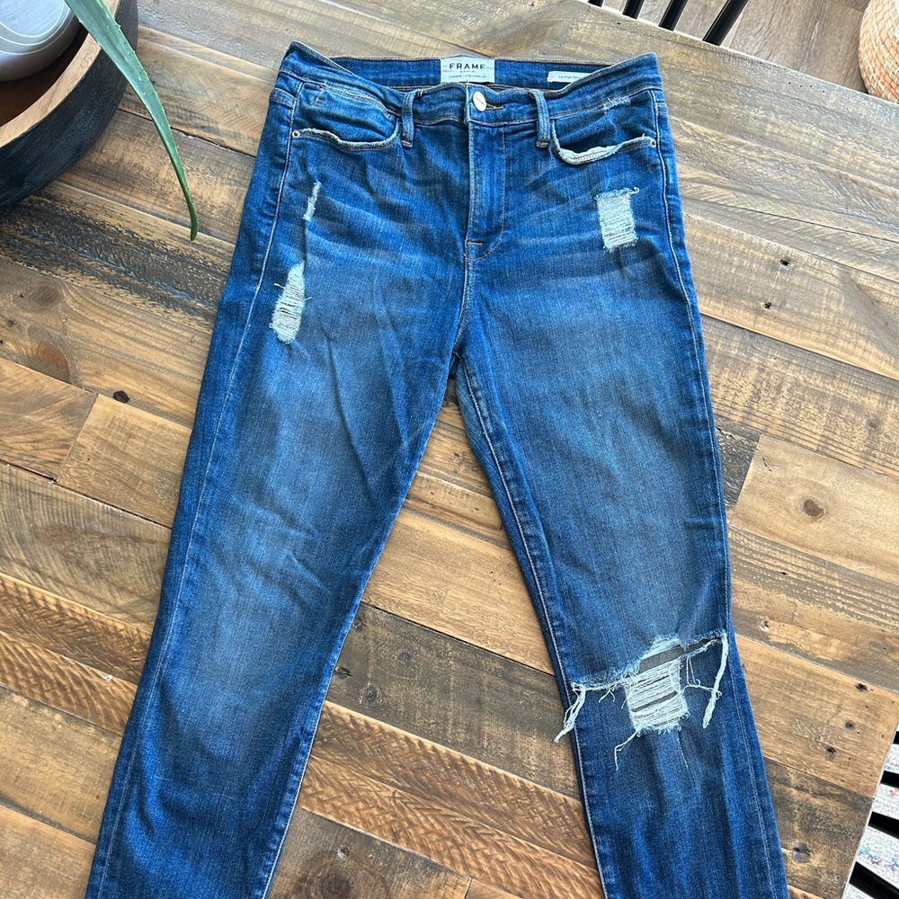 Frame denim high rise skinny jeans